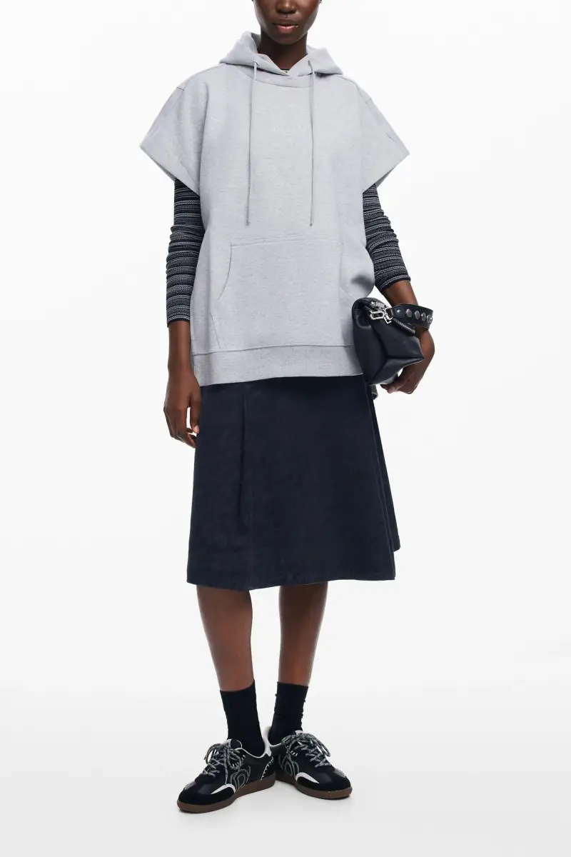 Desigual Maglia poncho grigia con cappuccio miniatura 2