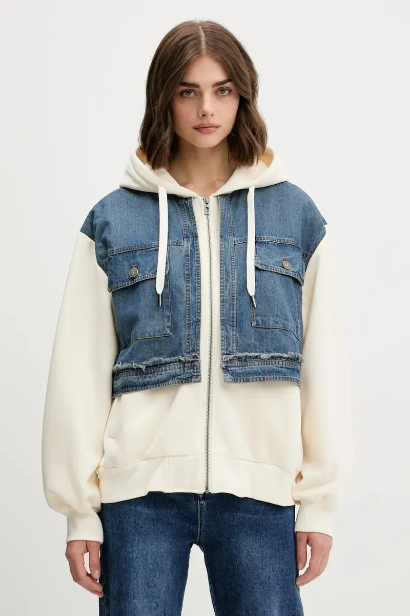 felpa TRUCKER donna colore beige con cappuccio 25WWSK06