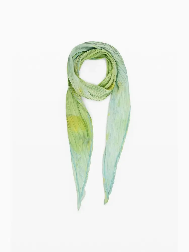 foulard medio in tessuto effetto stropicciato a forma di diamante e stampa effetto acquerello