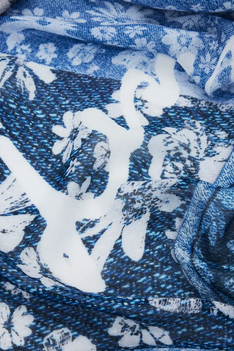 Foulard rettangolare con patch denim BLUE miniatura 2