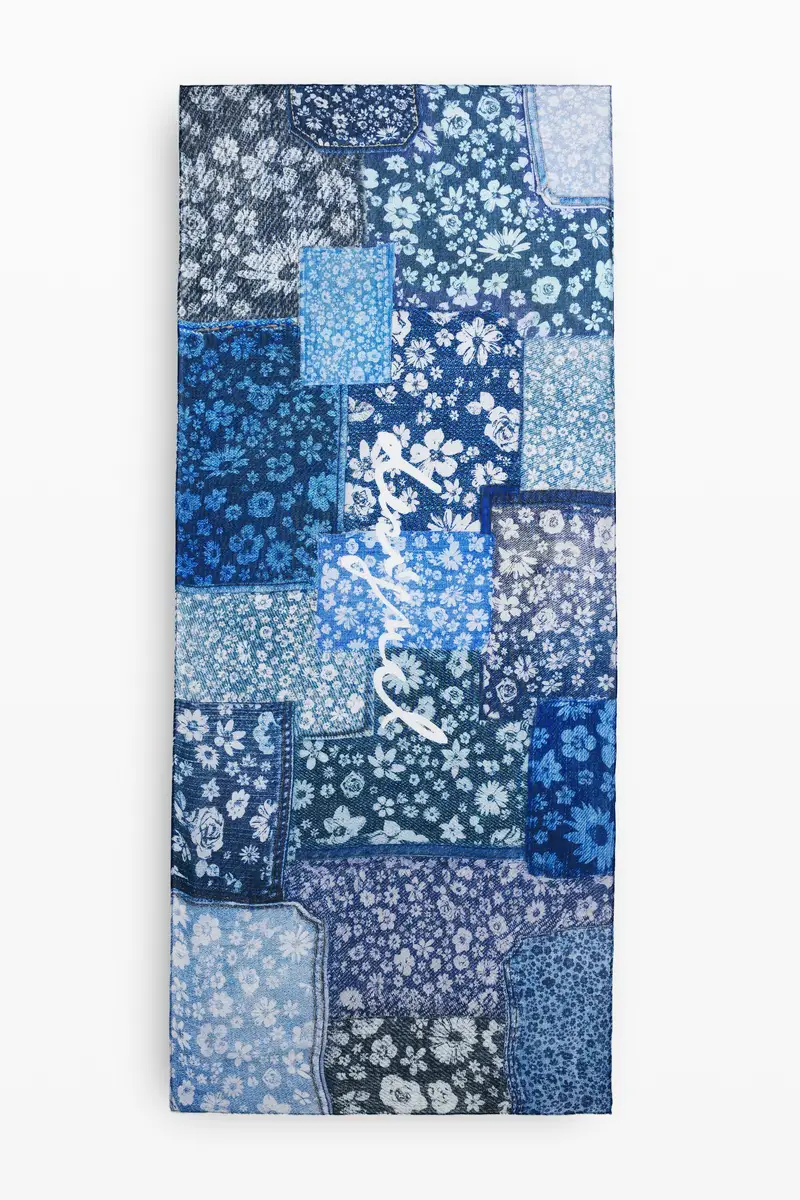 Foulard rettangolare con patch denim BLUE