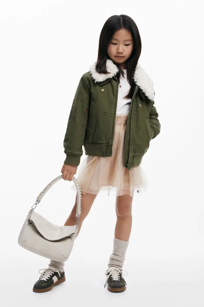 Giacca aviator con collo in pelliccia GREEN miniatura 2