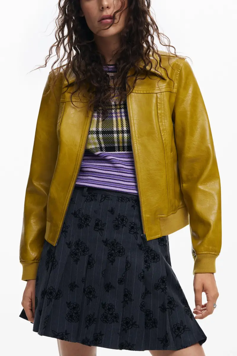 Giacca biker effetto pelle YELLOW miniatura 2