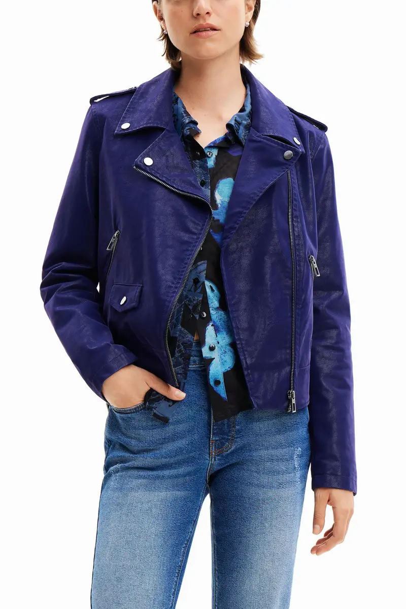 Giacca biker testurizzata BLUE miniatura 2