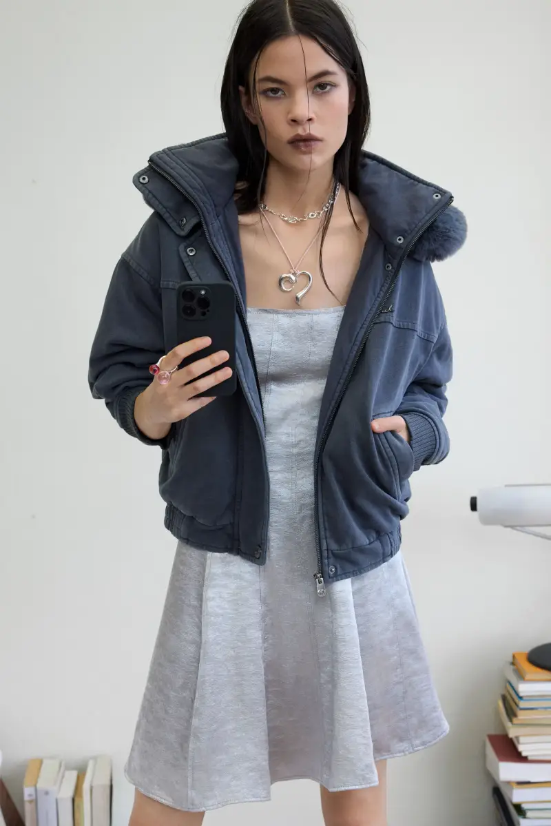 Giacca con cappuccio e pelliccia BLACK