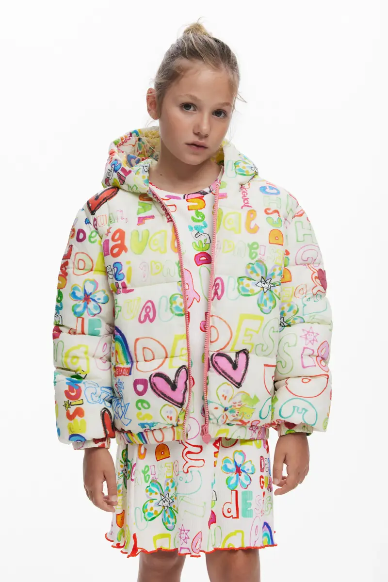 Giacca imbottita con lettering WHITE