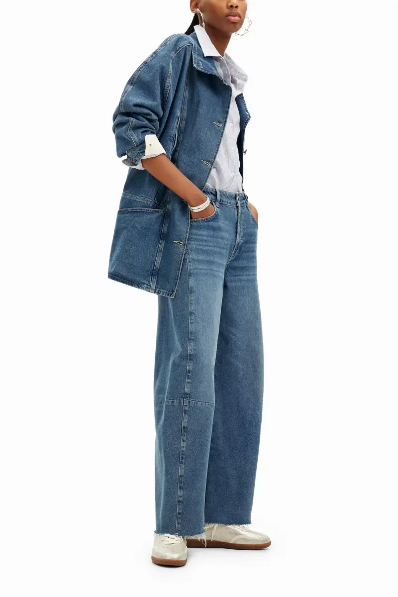 Giacca in denim a righe con collo a V BLUE miniatura 2