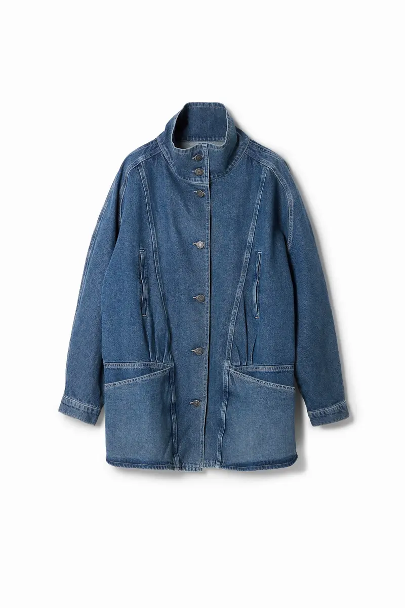 Giacca in denim a righe con collo a V BLUE