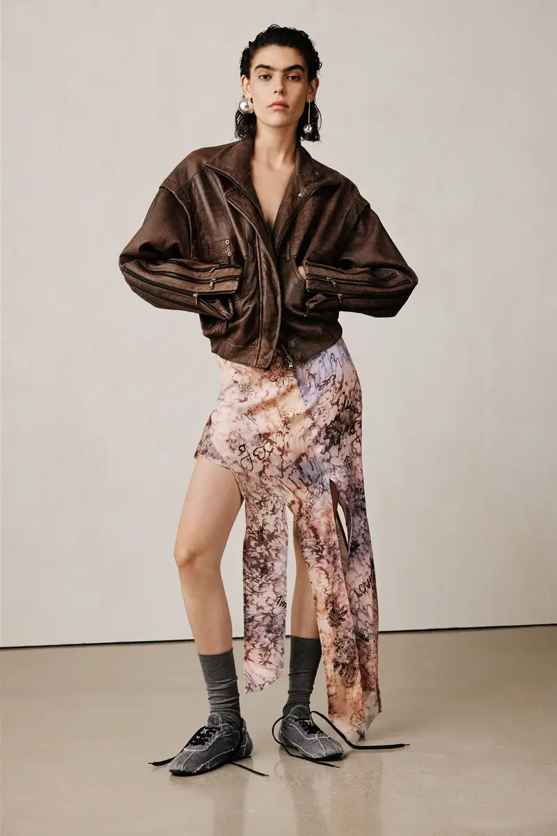 Giacca in pelle con cerniere studio BROWN