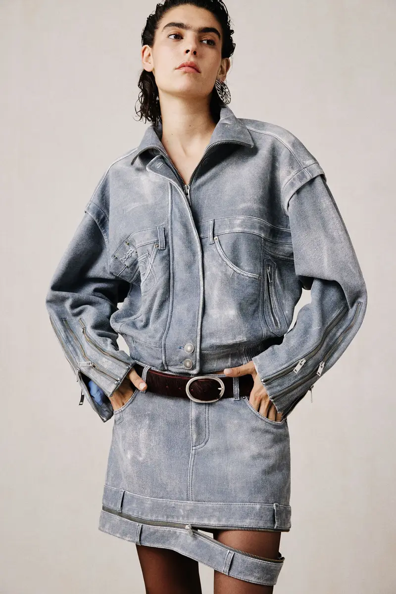 Giacca in pelle effetto denim studio BLUE