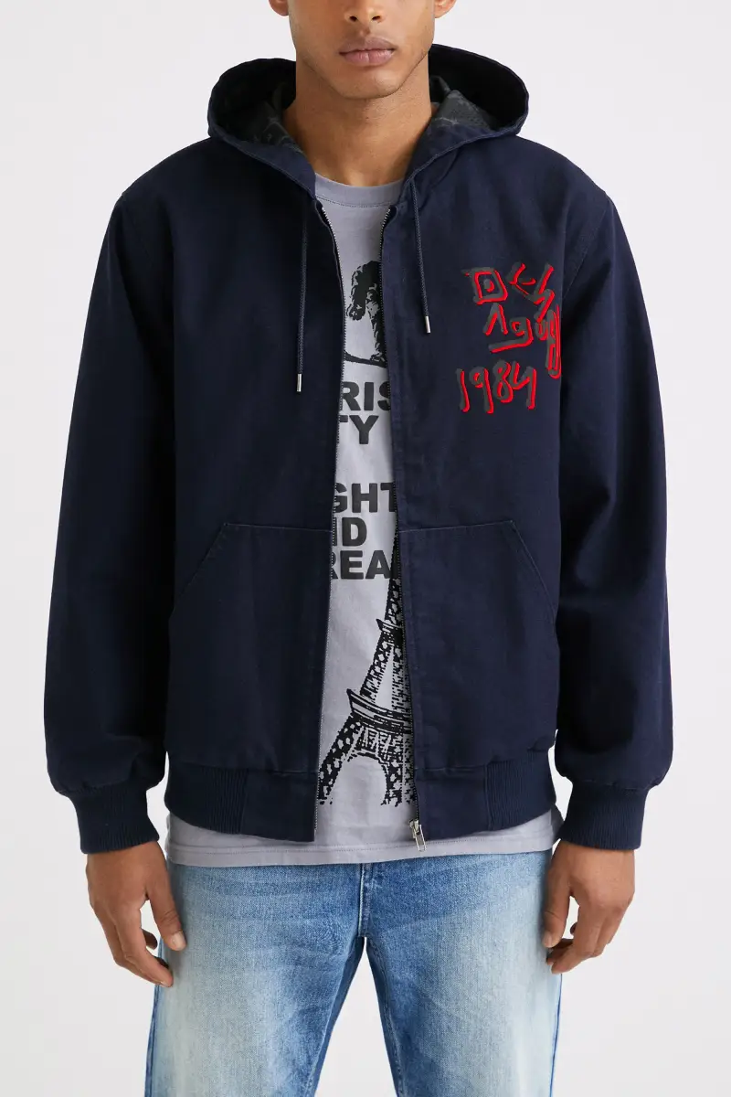 Giacca tela cappuccio BLUE miniatura 2