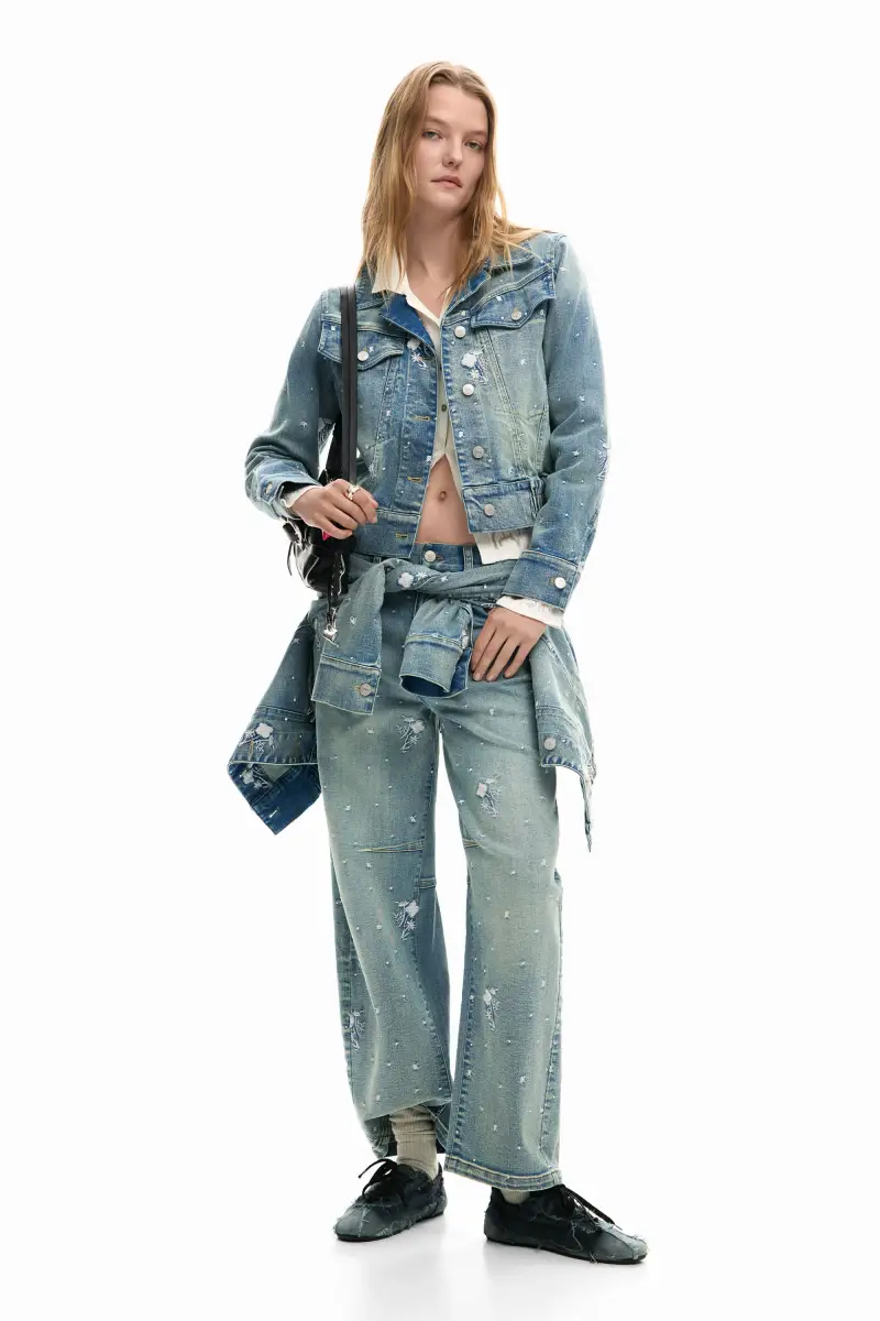 Giacca trucker ricamata BLUE miniatura 2