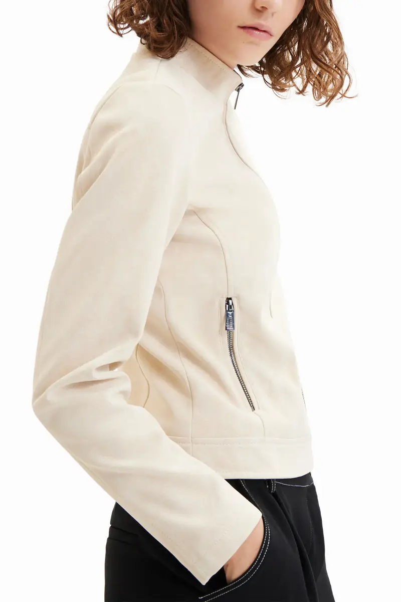 Giubbotto biker effetto scamosciato WHITE miniatura 2