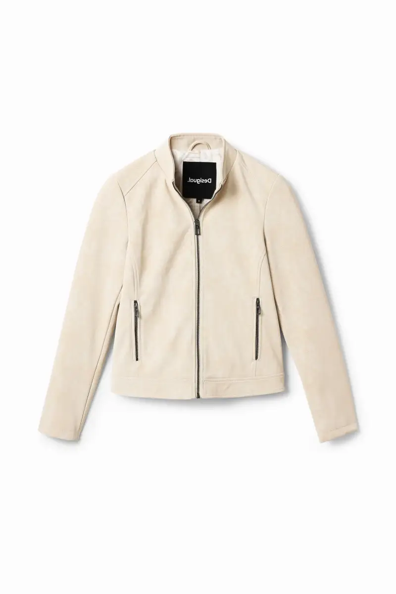 Giubbotto biker effetto scamosciato WHITE