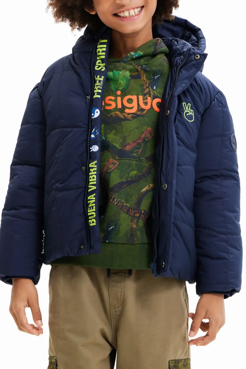 Giubbotto imbottito cappuccio BLUE miniatura 2