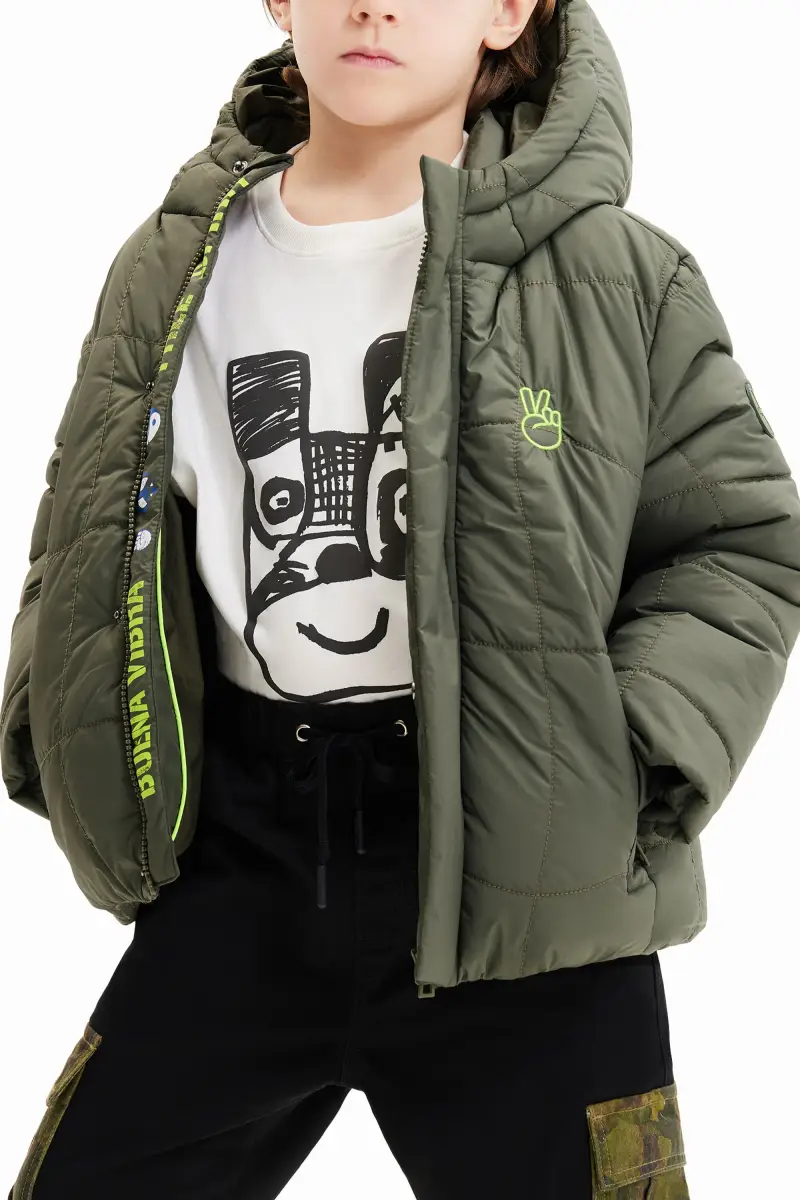 Giubbotto imbottito cappuccio GREEN miniatura 2