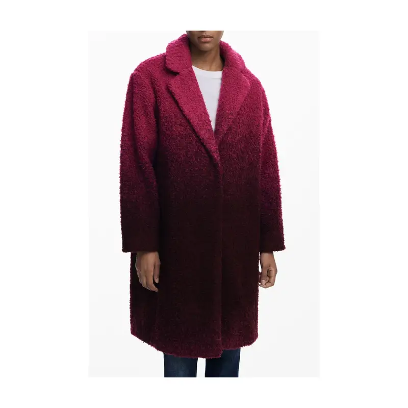 Desigual Cappotto Lungo Donna Bordeaux con Dettagli a Contrasto