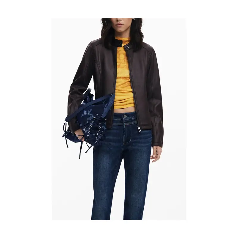 Desigual Giubbotto Donna Marrone con Zip miniatura 2