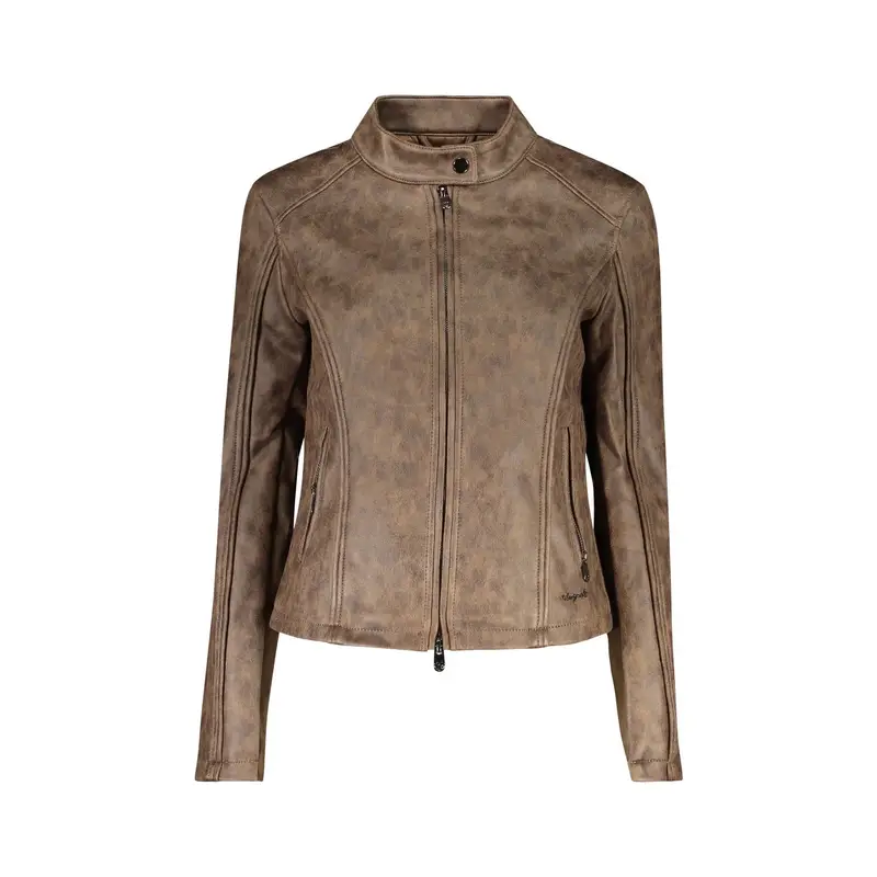 Giubbotto Maniche Lunghe Donna Marrone Zip Logo