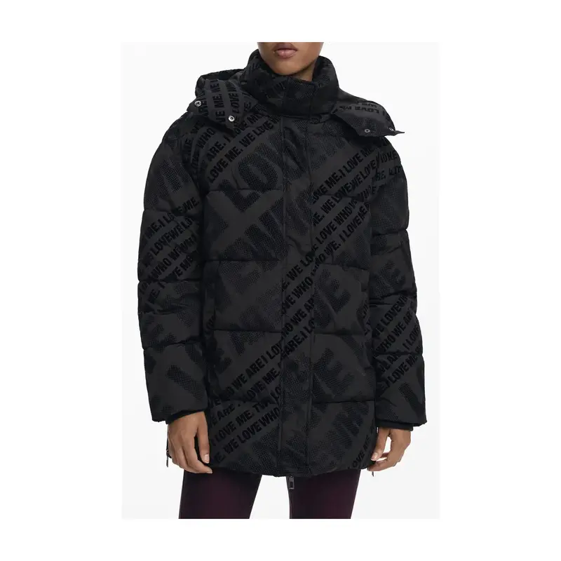 Giubbotto Maniche Lunghe Donna Nero Cappuccio Removibile