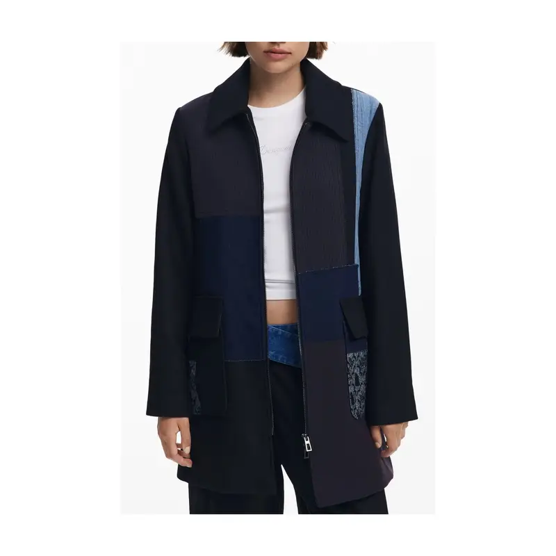 Desigual Giubbotto con Zip Maniche Lunghe Donna Nero