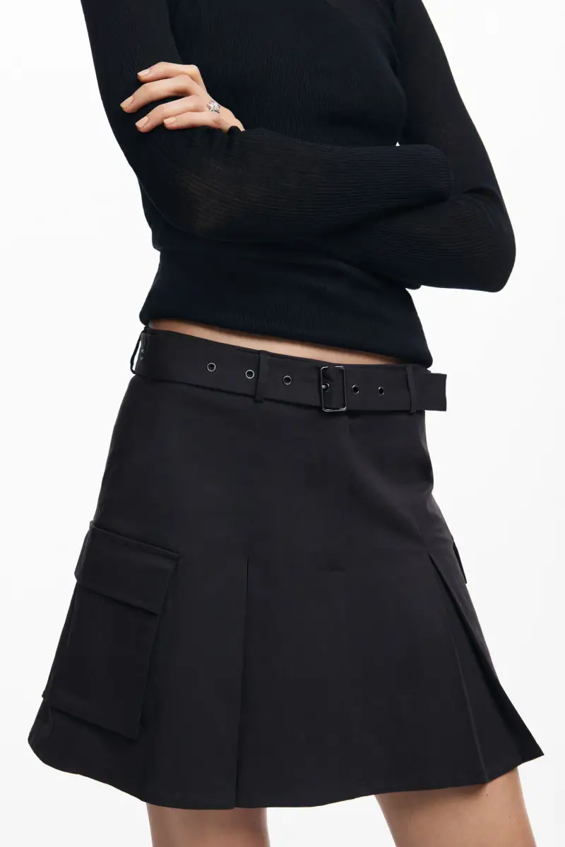 Gonna a pieghe con cintura BLACK miniatura 2