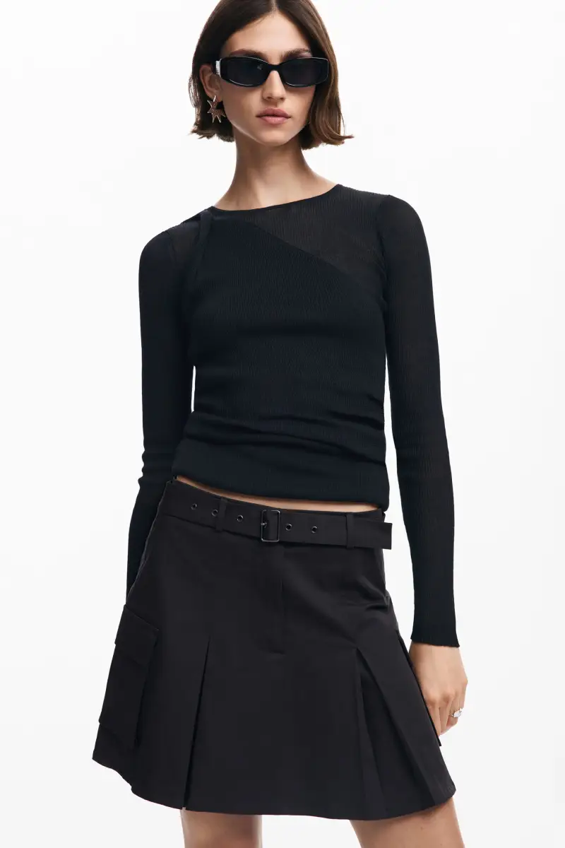 Gonna a pieghe con cintura BLACK miniatura 2