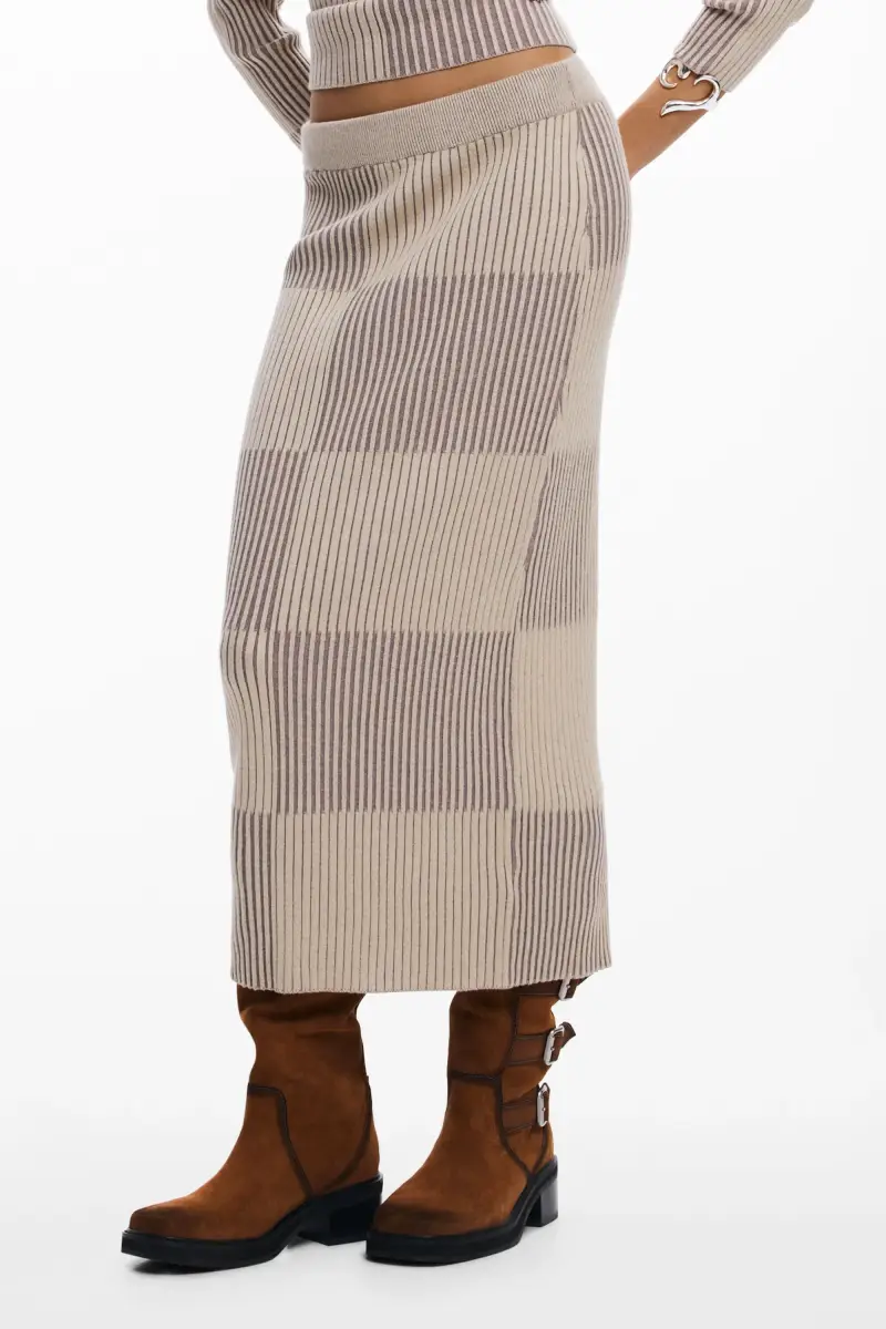 GONNA IN MAGLIA DI COTONE BROWN miniatura 2