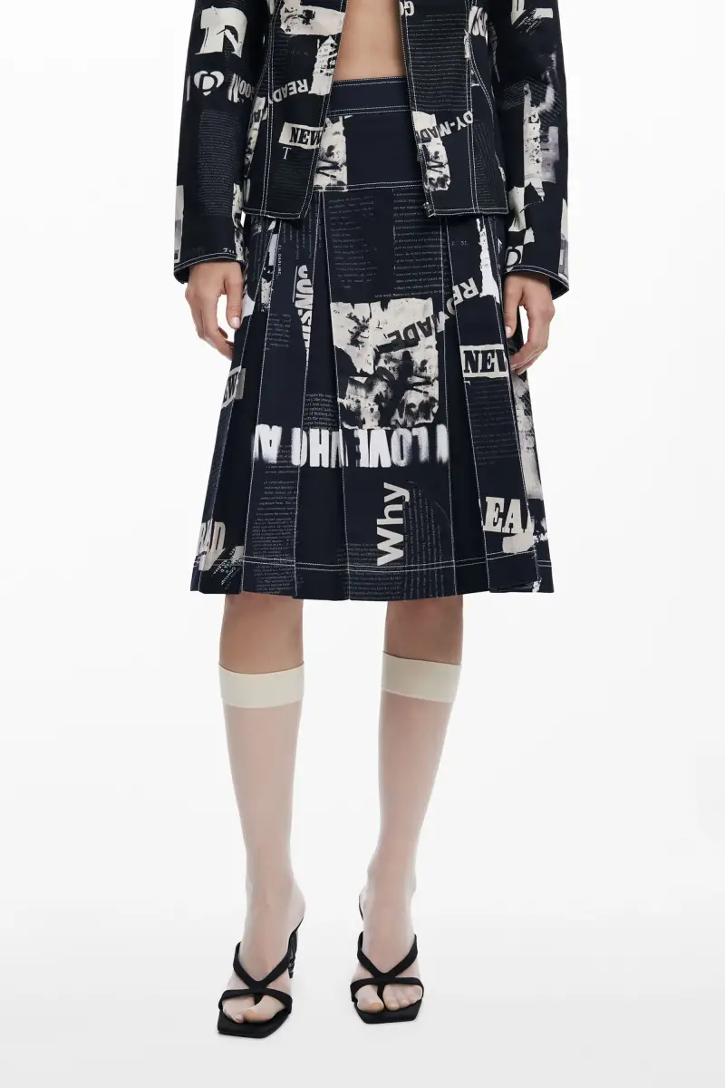 Gonna midi a pieghe giornale BLACK miniatura 2