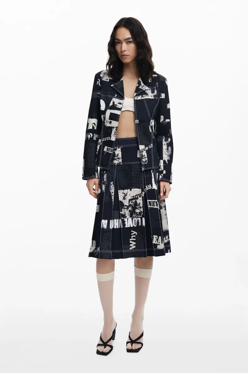 Gonna midi a pieghe giornale BLACK