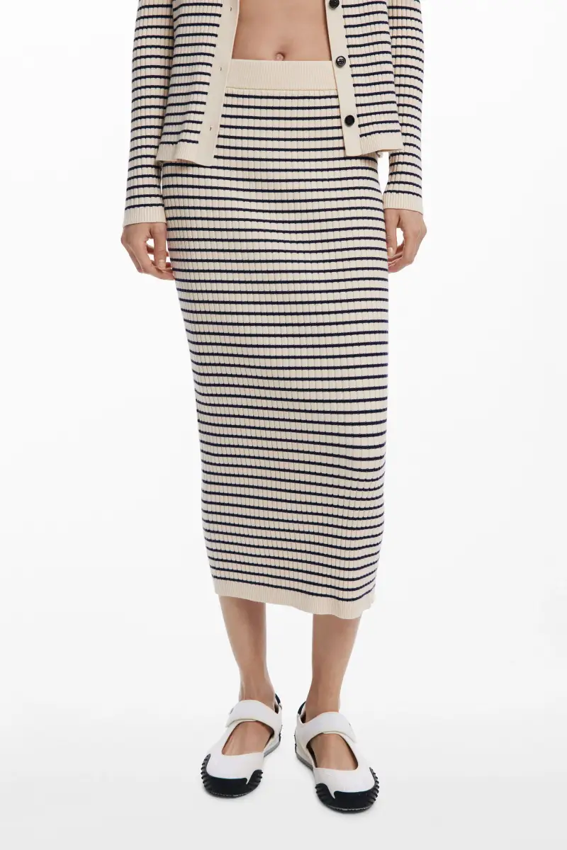 Gonna midi a righe in maglia WHITE miniatura 2