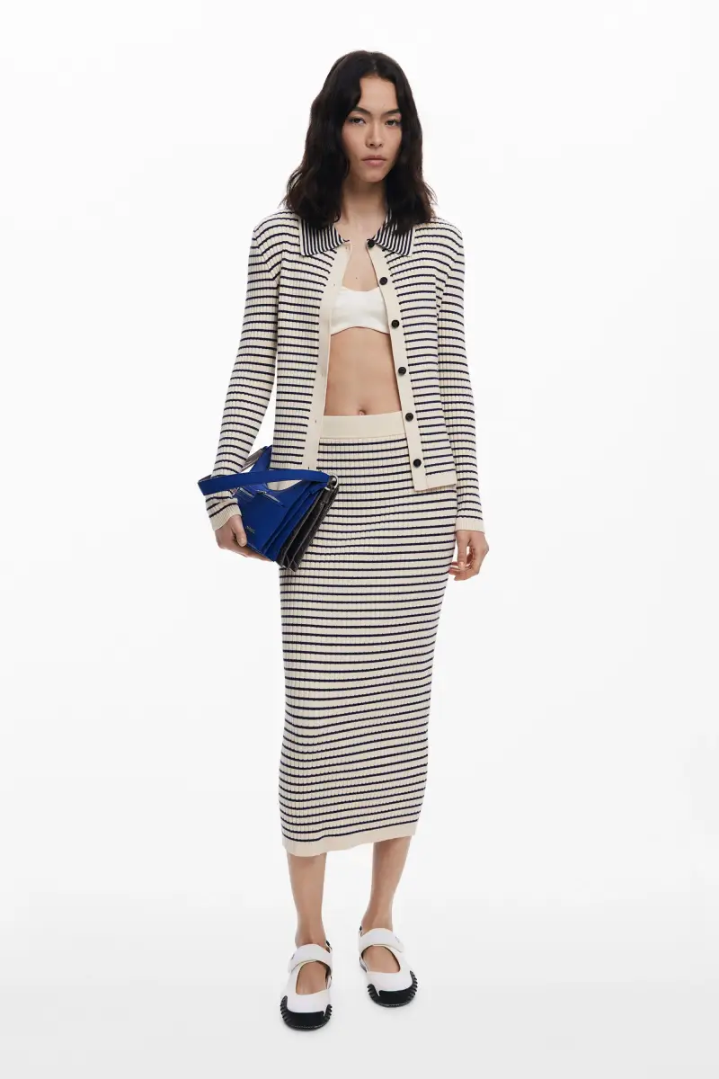 Gonna midi a righe in maglia WHITE