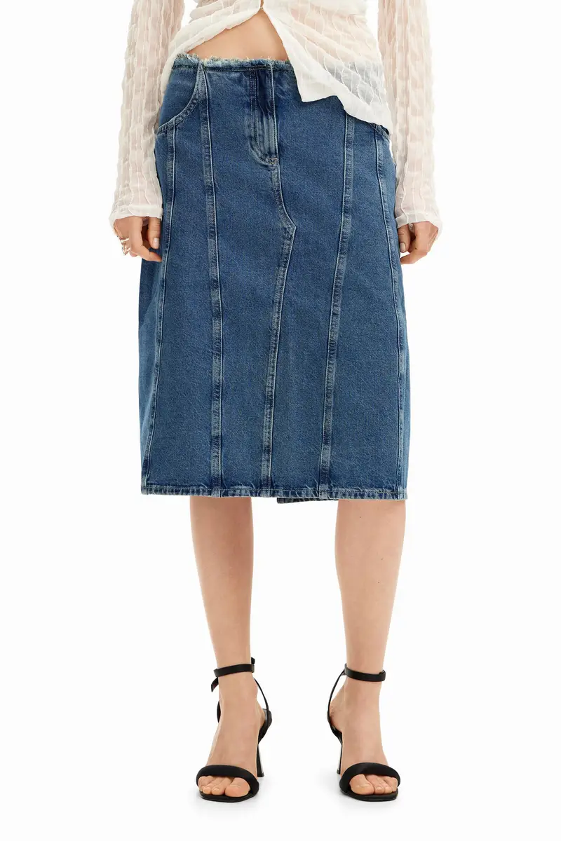 Gonna midi in denim a righe BLUE miniatura 2