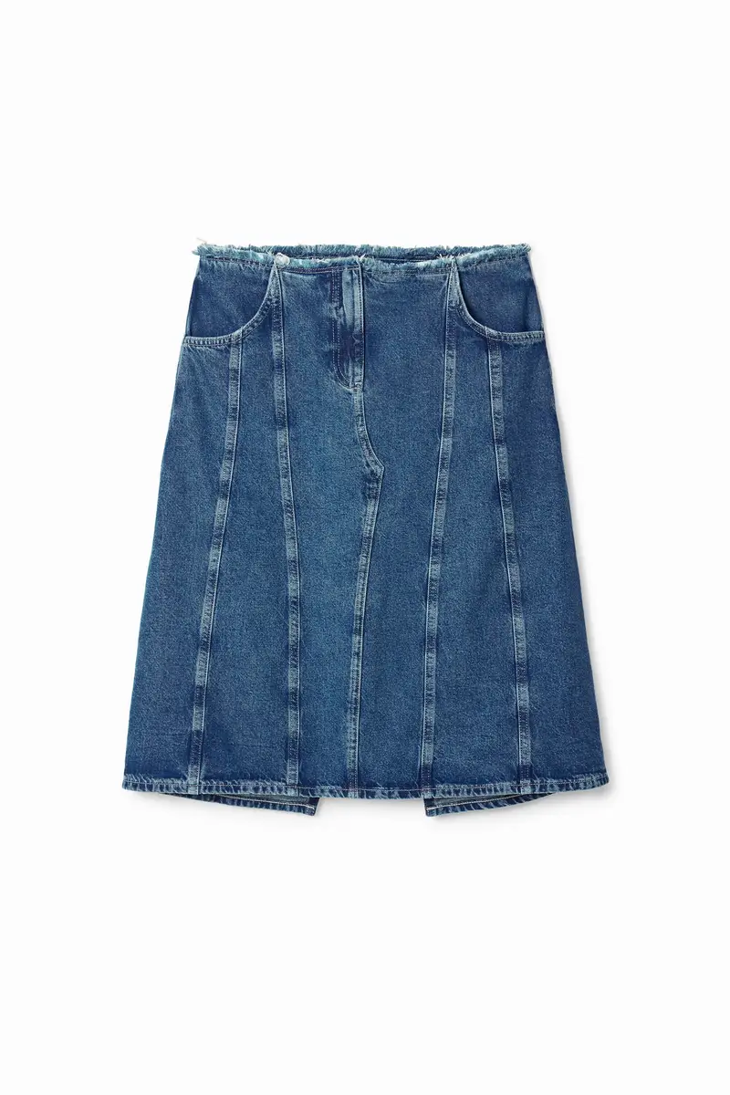 Gonna midi in denim a righe BLUE