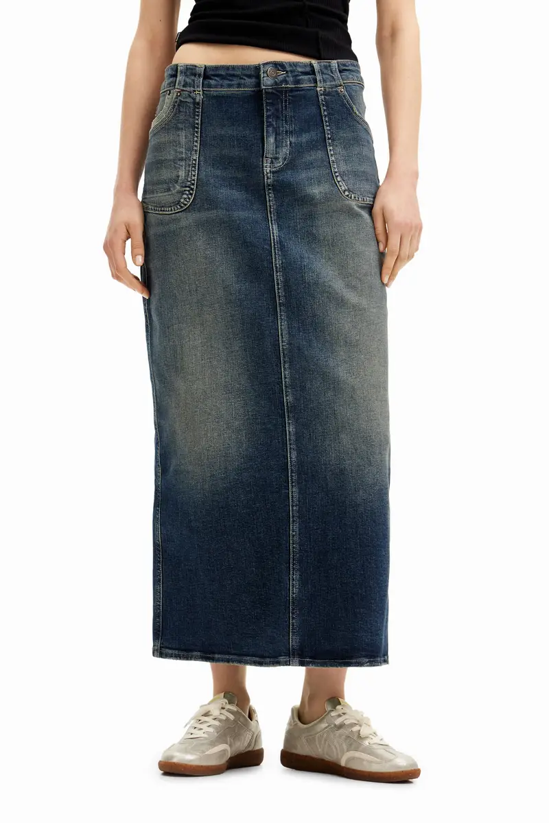 Gonna midi in denim BLUE miniatura 2