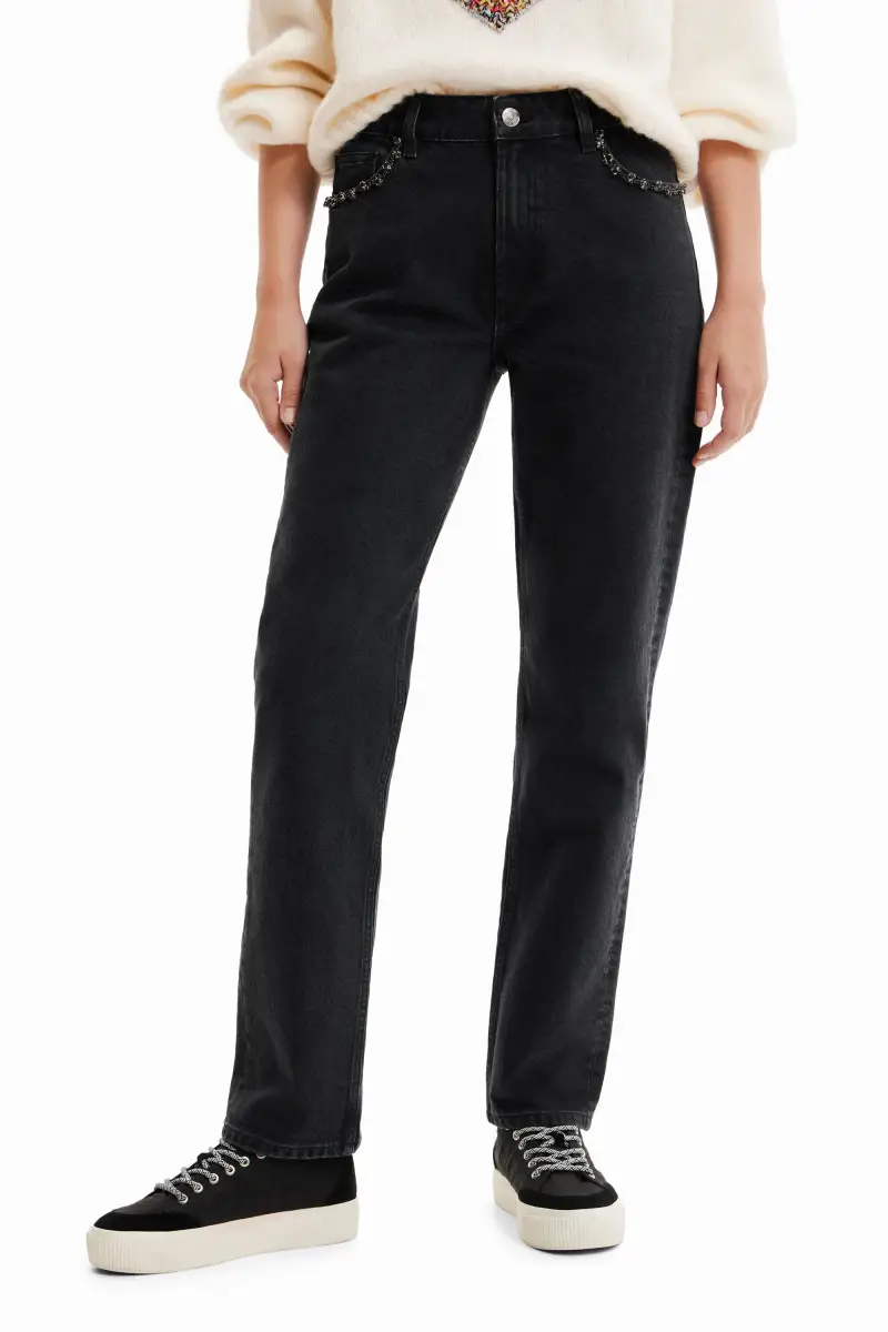 Jeans dritti strass BLACK miniatura 2