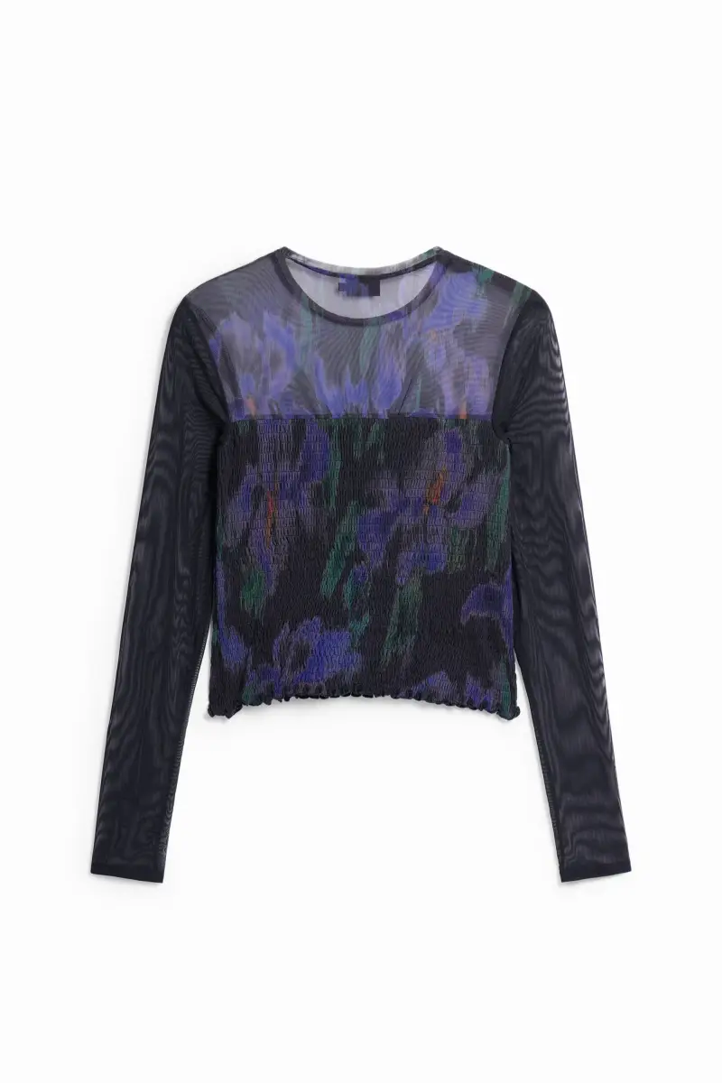 Maglia a maniche lunghe in tulle arricciato BLACK miniatura 2