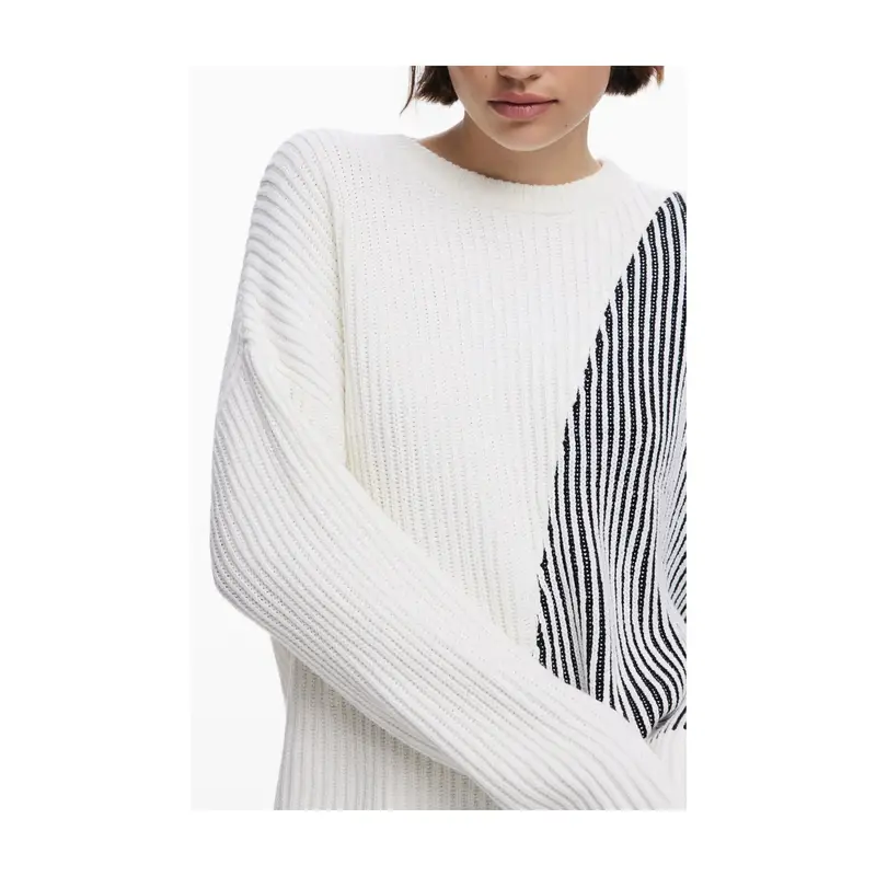 Desigual Maglia Donna Bianca con Logo e Dettagli a Contrasto miniatura 3