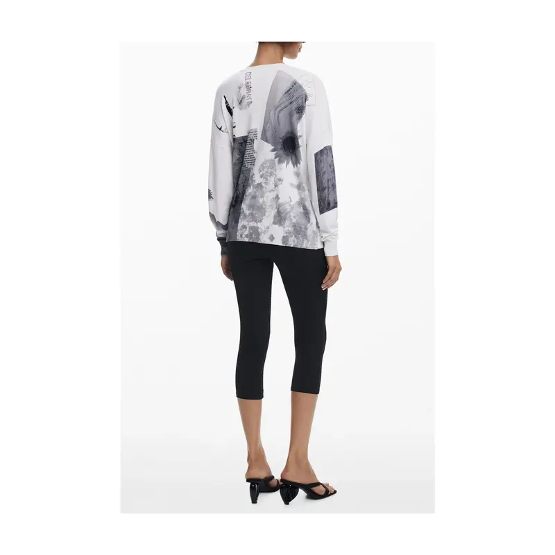 Desigual Maglia Donna Scollo a V Bianca e Fantasia miniatura 2