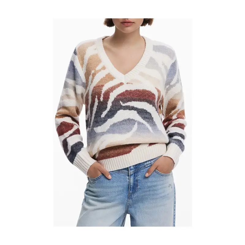 Desigual Maglia Donna Scollo a V con Fantasia