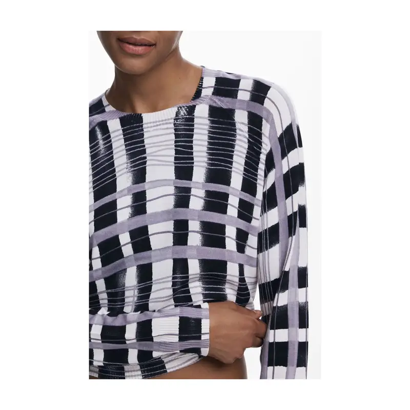 Maglia Donna Bianco Girocollo con Dettagli a Contrasto miniatura 3