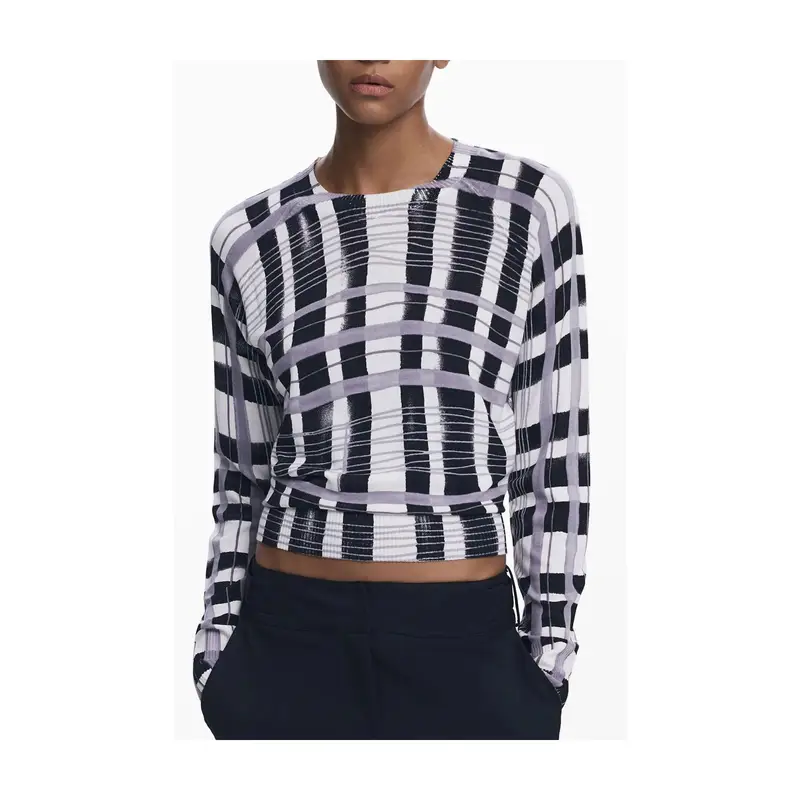 Maglia Donna Bianco Girocollo con Dettagli a Contrasto