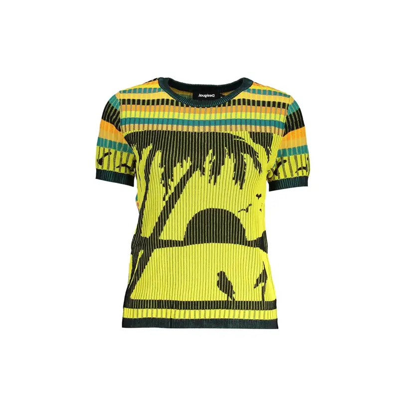Desigual Maglia Donna Gialla con Logo e Dettagli a Contrasto
