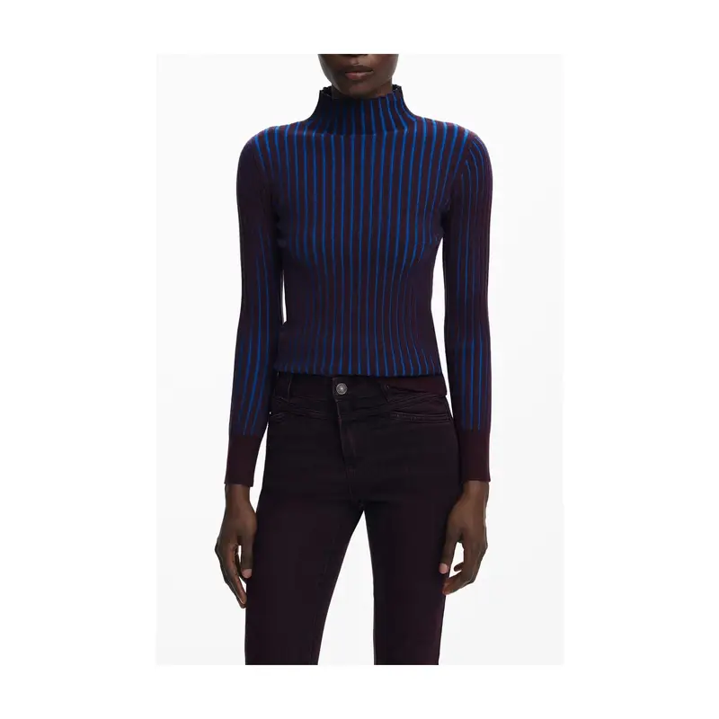 Desigual Maglia Donna Marrone Collo Alto con Logo