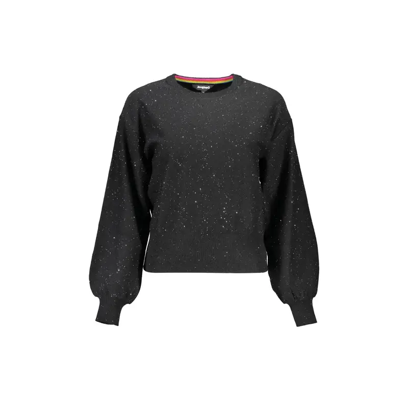 Maglia Donna Nera Dettagli a Contrasto Nero