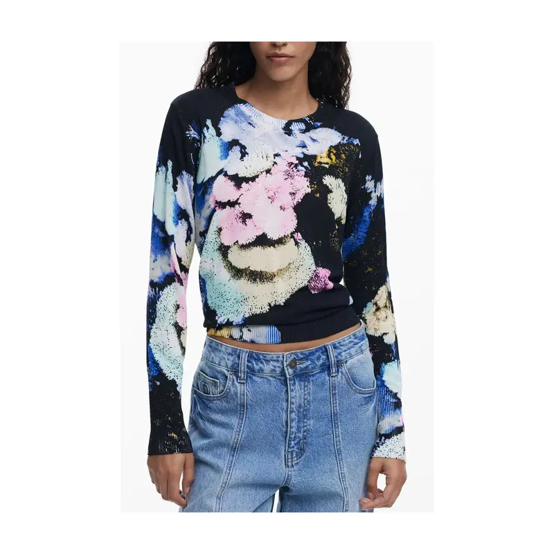 Maglia Donna Nero Fantasia Girocollo Jers Nenufar Lacroix