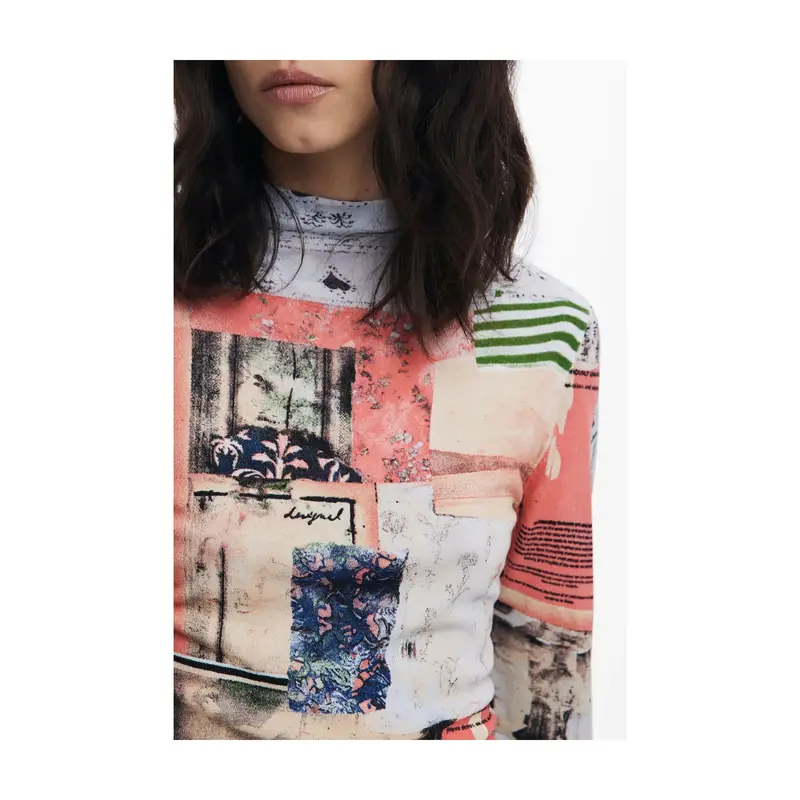 Desigual Maglia Donna Fantasia Rosa con Collo Lupetto miniatura 3