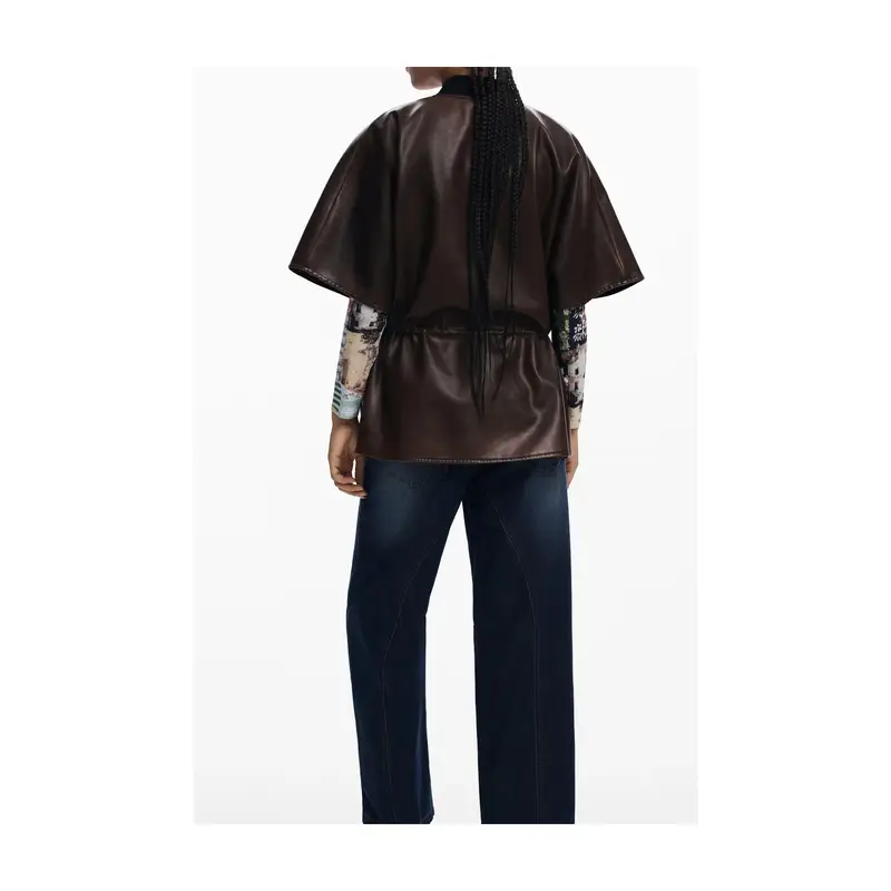 Desigual Maglia Poncho Donna Marrone con Zip miniatura 2