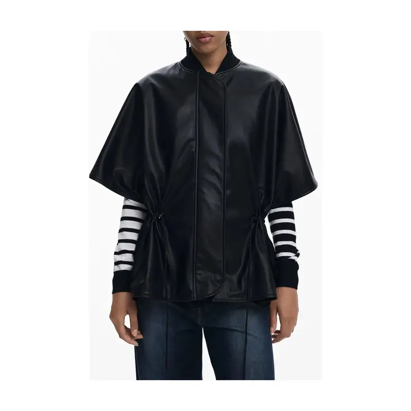 Desigual Maglia Poncho Donna Nero con Stampa in Rilievo