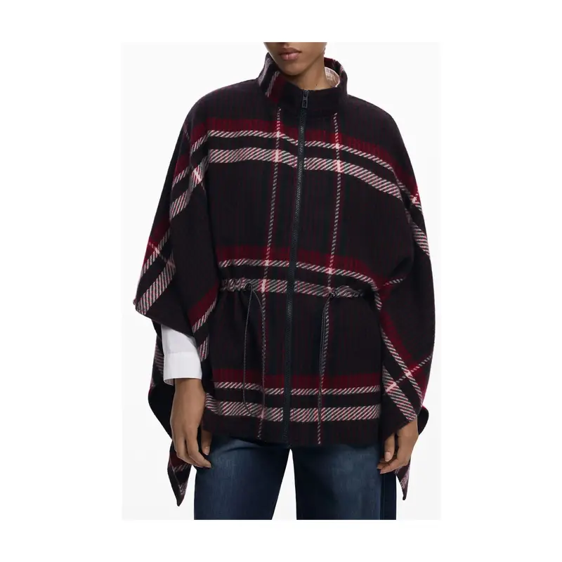 Desigual Maglia Poncho Donna Nero e Rosso con Zip